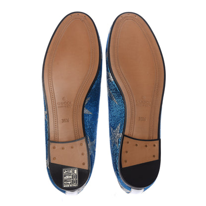 Gucci Lurex Calfskin Starry Sky Womens Jordaan Loafers 36.5 Bluette Silver 5 of 10