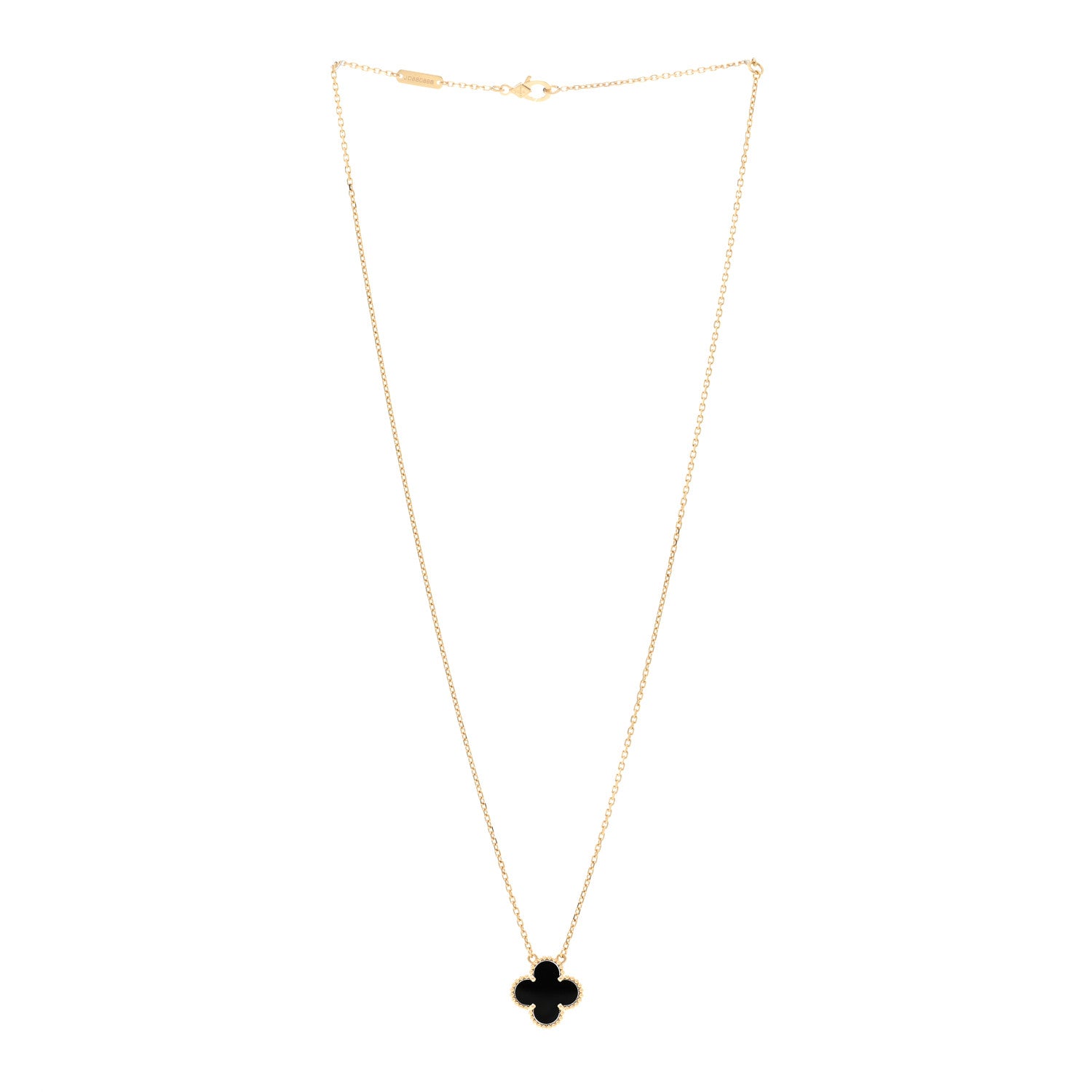 Van Cleef & Arpels 18K Yellow Gold Black Onyx Vintage Alhambra Pendant Necklace 3 of 4