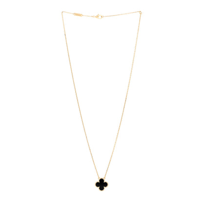 Van Cleef & Arpels 18K Yellow Gold Black Onyx Vintage Alhambra Pendant Necklace 3 of 4