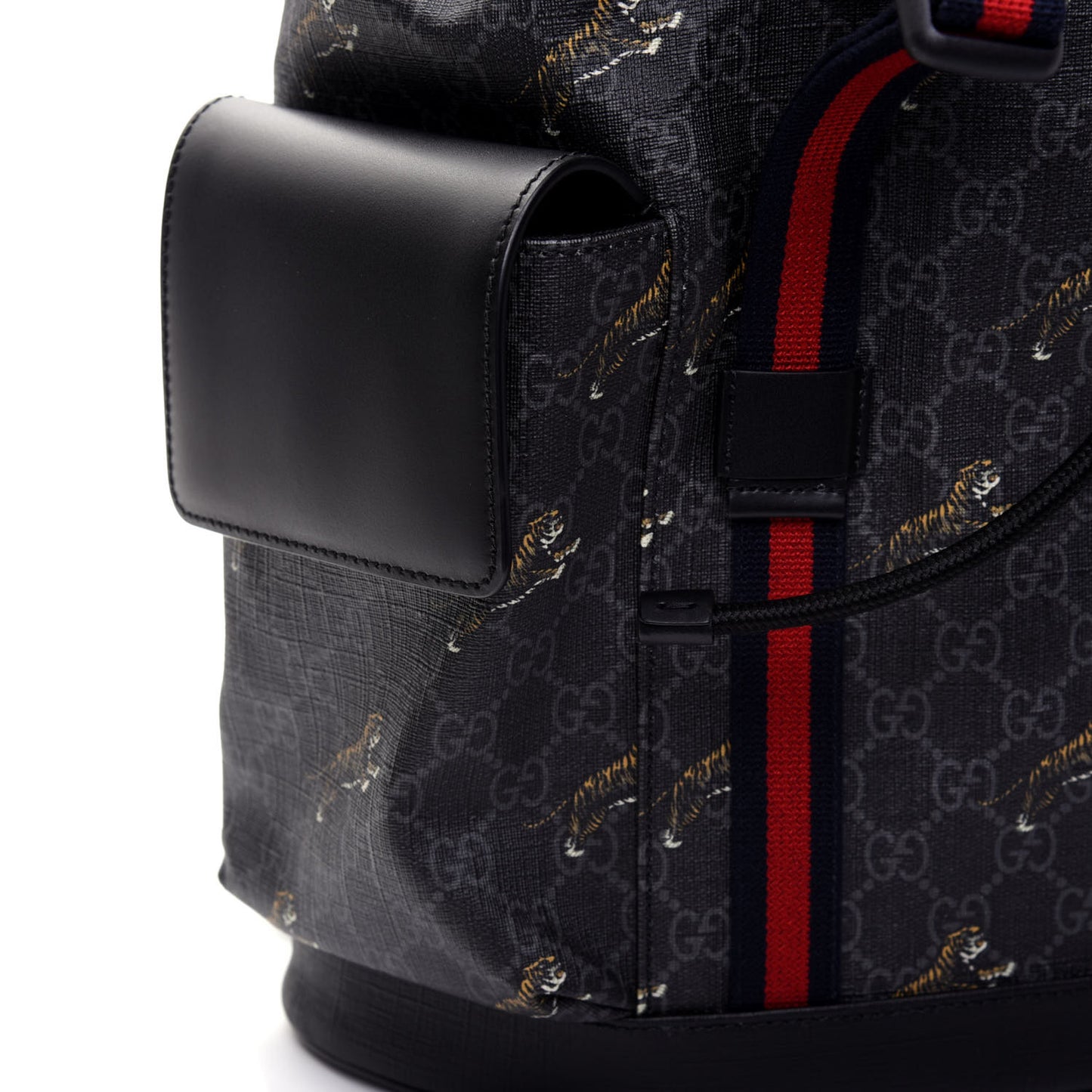 GG Supreme Monogram Tigers Double Buckle Backpack Black Multicolor