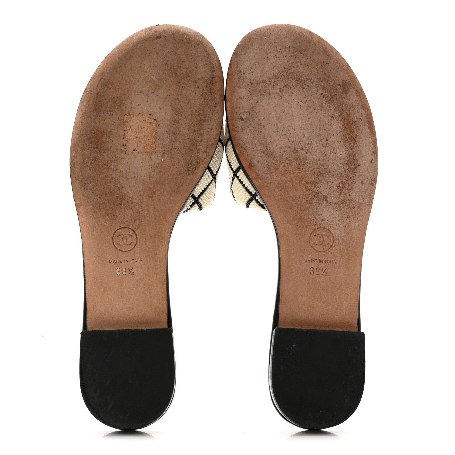 Chanel Pearl Embroidery CC Mules 38.5 Black White 6 of 12