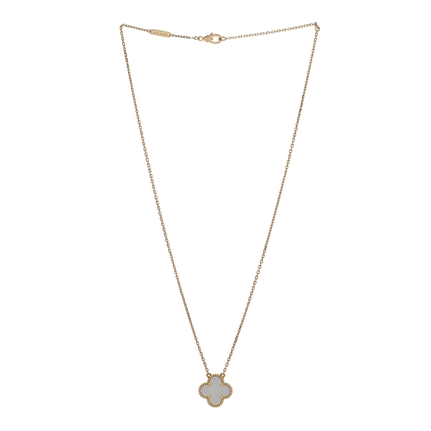 18K Yellow Gold Mother of Pearl Vintage Alhambra Pendant Necklace