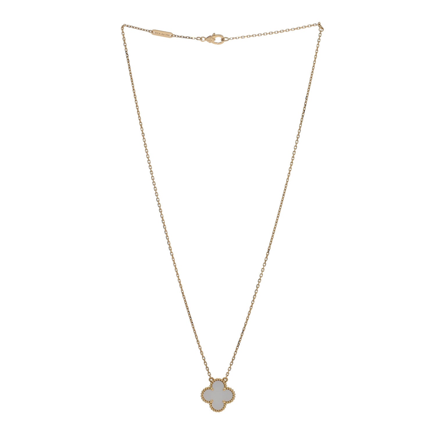 Van Cleef & Arpels 18K Yellow Gold Mother of Pearl Vintage Alhambra Pendant Necklace 2 of 5