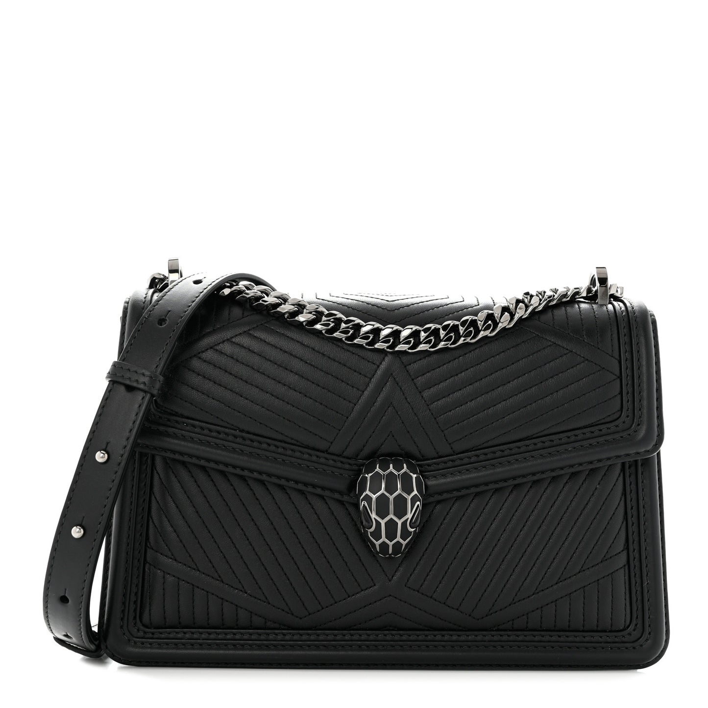 Quilted Nappa Smooth Calfskin Serpenti Forever Diamond Blast Shoulder Bag Black