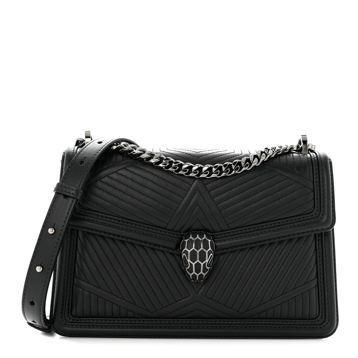 Bulgari Quilted Nappa Smooth Calfskin Serpenti Forever Diamond Blast Shoulder Bag Black 3 of 10