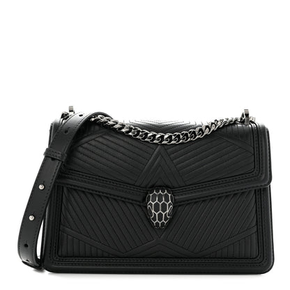 Bulgari Quilted Nappa Smooth Calfskin Serpenti Forever Diamond Blast Shoulder Bag Black 3 of 10