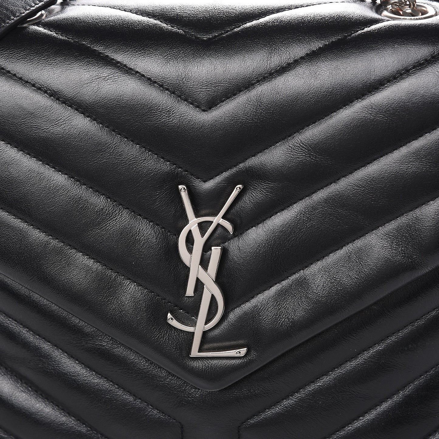 Calfskin Y Quilted Monogram Medium Loulou Chain Satchel Black