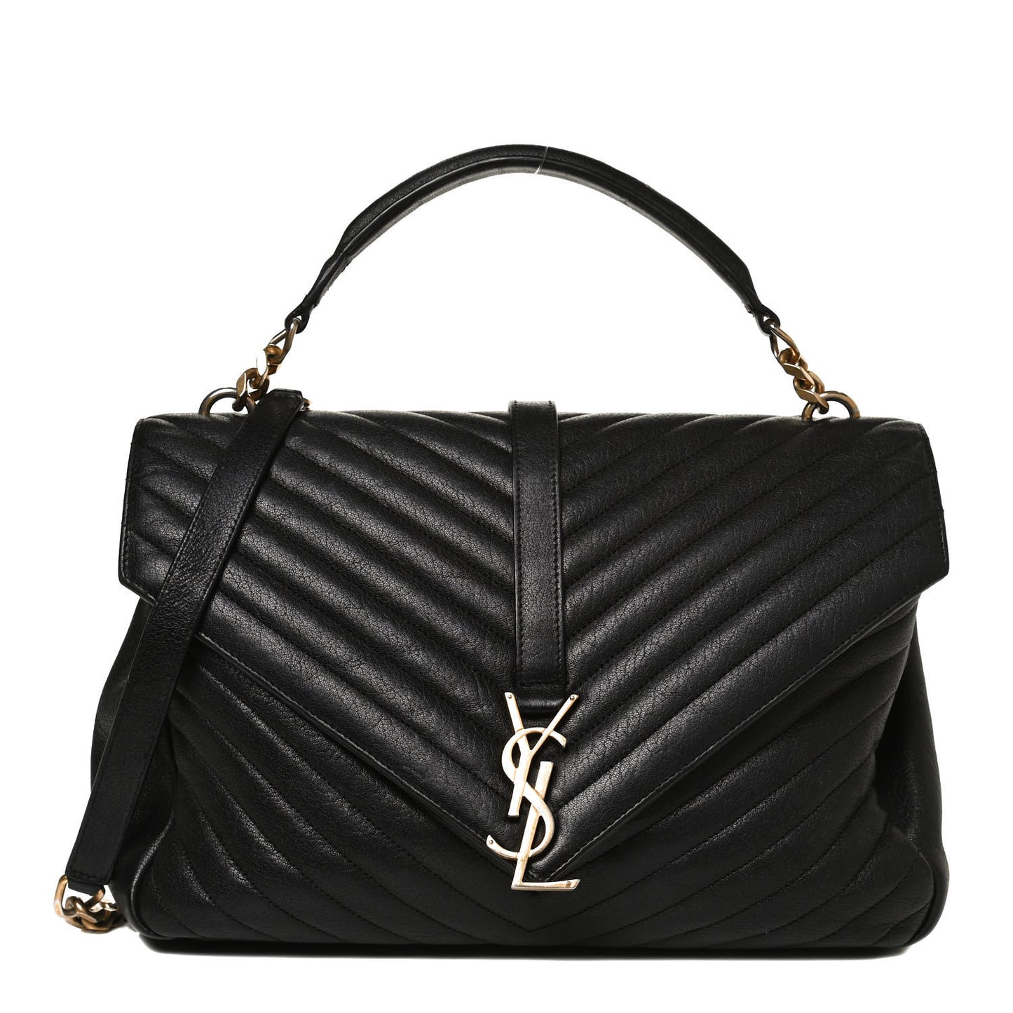 Sheepskin Matelasse Chevron Monogram Large College Satchel Black