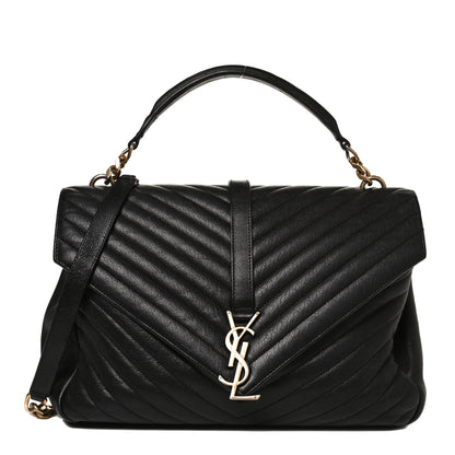 Saint Laurent Sheepskin Matelasse Chevron Monogram Large College Satchel Black 1 of 12