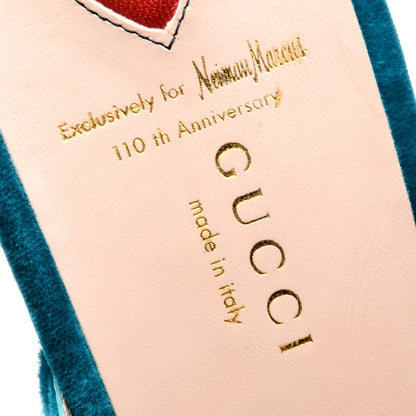Gucci Velvet Floral Embroidered Womens Princetown Slippers 40 Pavone 5 of 10