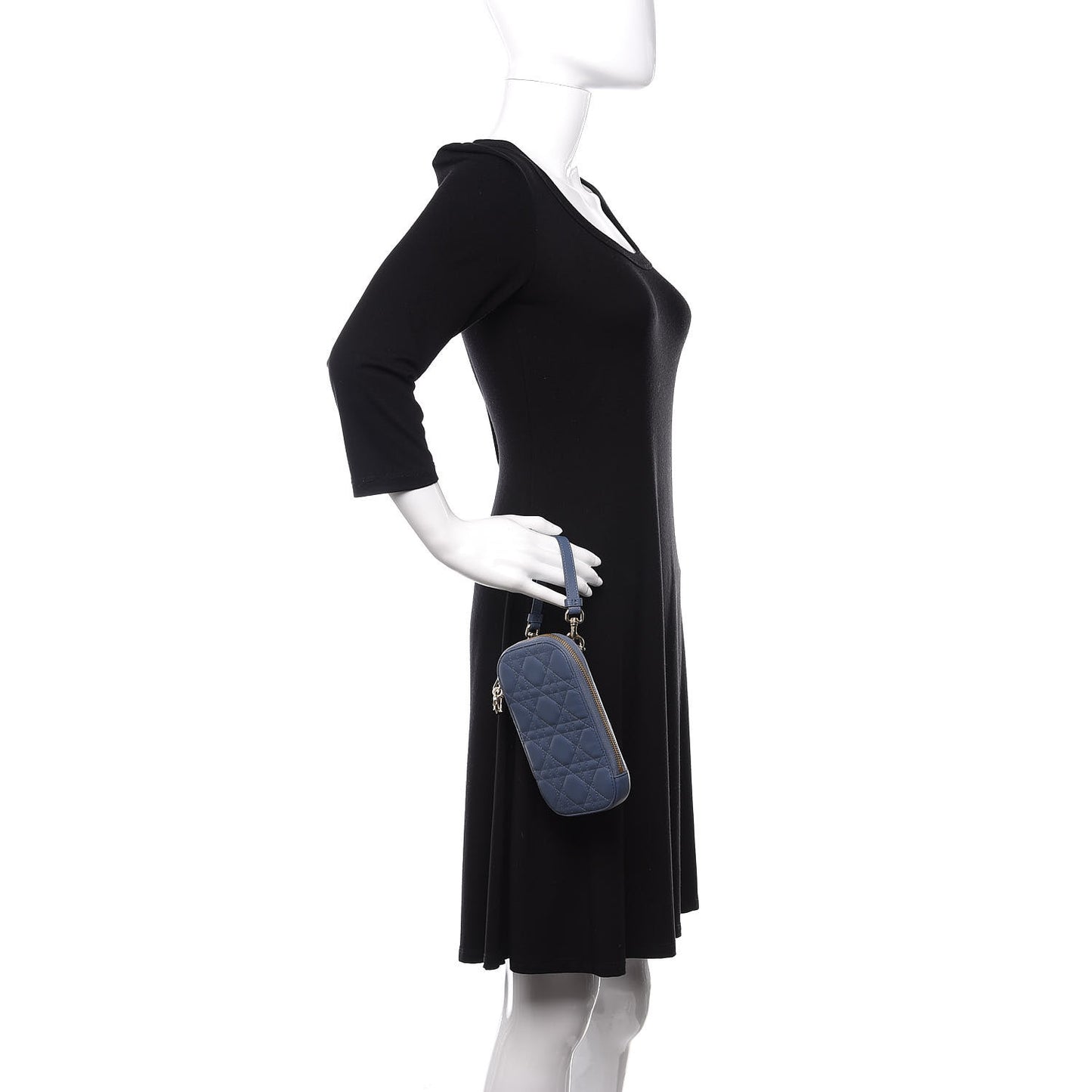 Lambskin Cannage Lady Dior Phone Holder Denim Blue