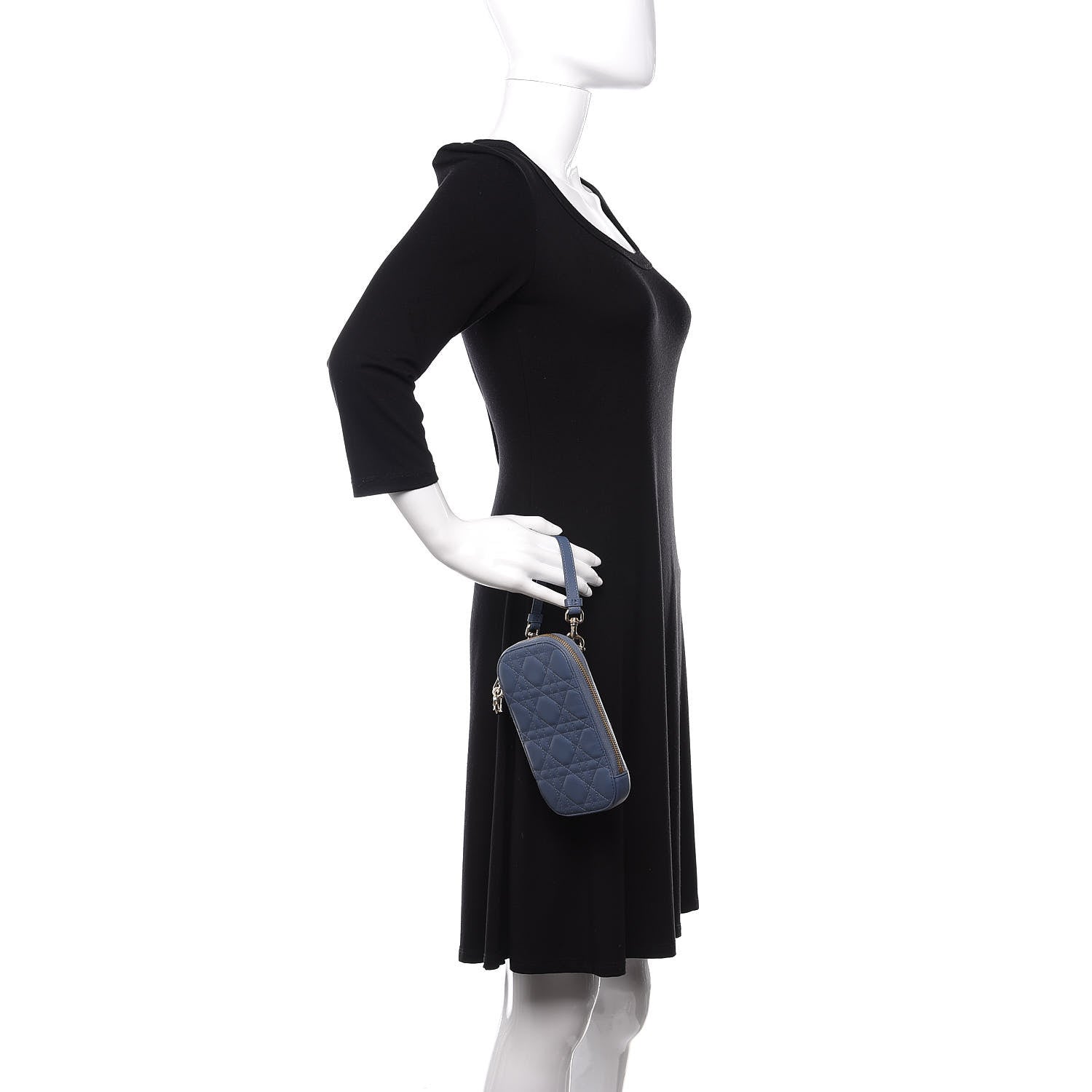 Christian Dior Lambskin Cannage Lady Dior Phone Holder Denim Blue 3 of 11