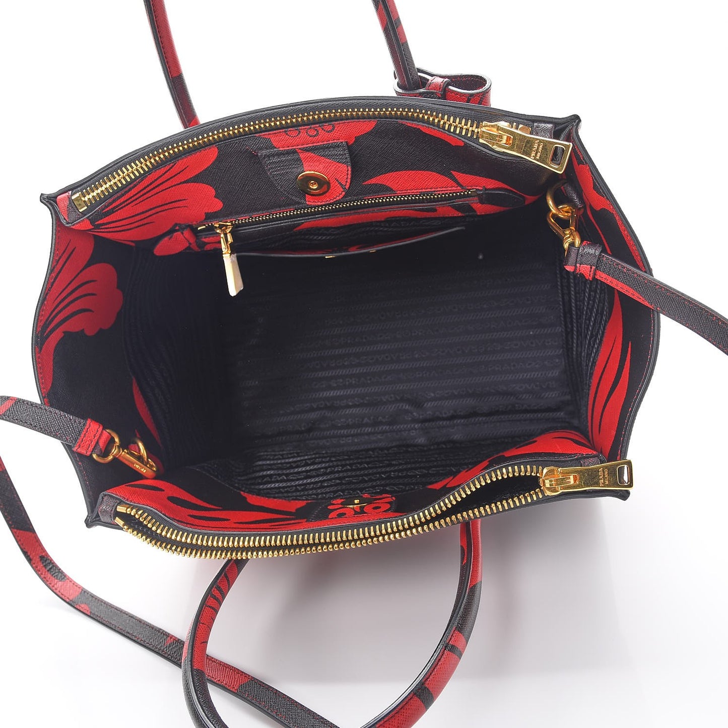 Saffiano Hibiscus Print Twin Pocket Tote Rosso