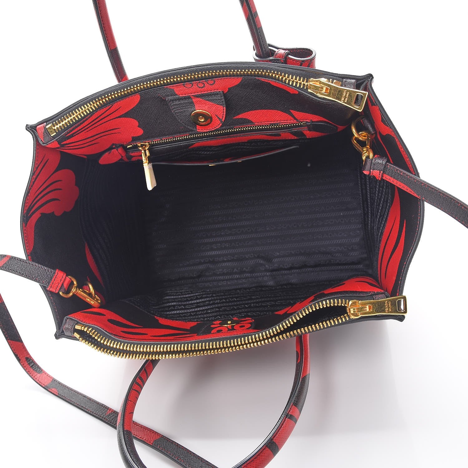 Prada Saffiano Hibiscus Print Twin Pocket Tote Rosso 6 of 8