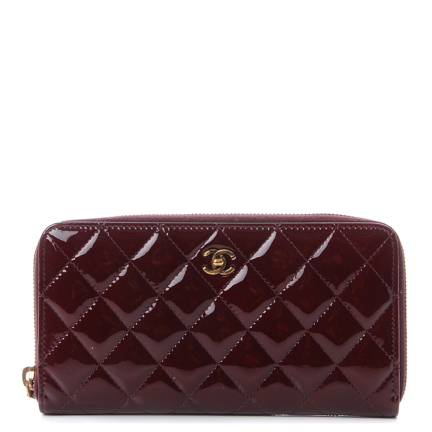 Chanel Patent Quilted Zip Around Wallet Burgundy 1 of 8