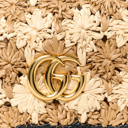 Gucci Raffia Azalea Calfskin Crochet Flower Small GG Marmont Shoulder Bag Natural Ecru Black 9 of 11