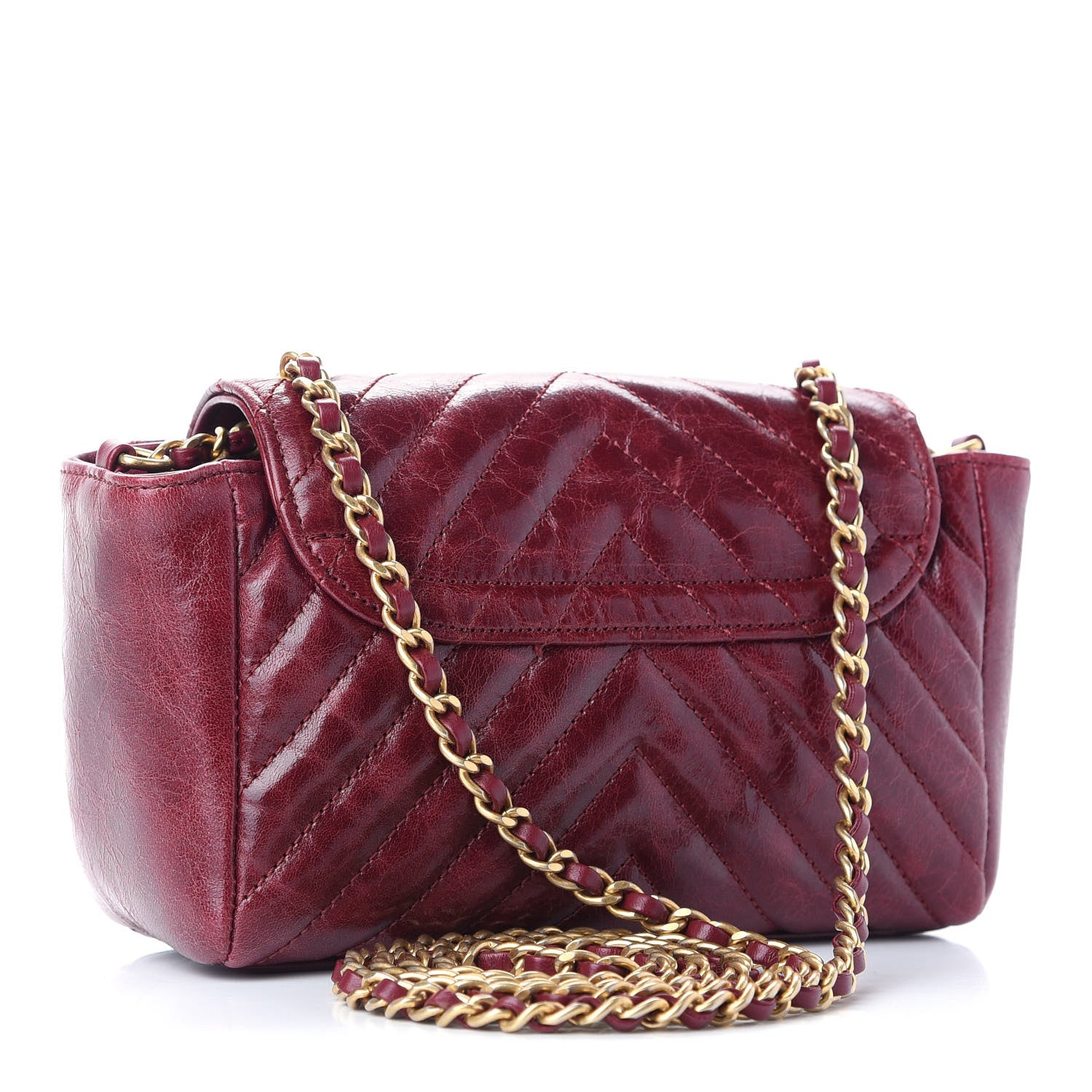 Chanel Glazed Calfskin Chevron Quilted Small Hampton Flap Burgundy 3 of 9