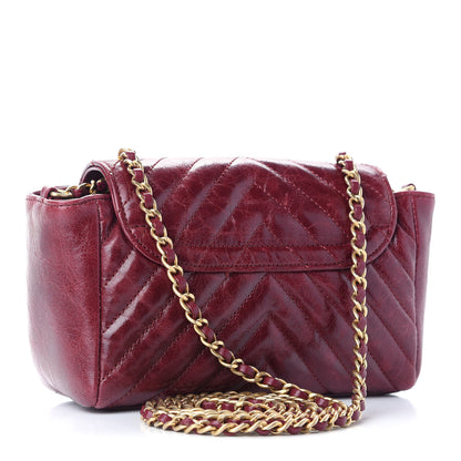Chanel Glazed Calfskin Chevron Quilted Small Hampton Flap Burgundy 3 of 9