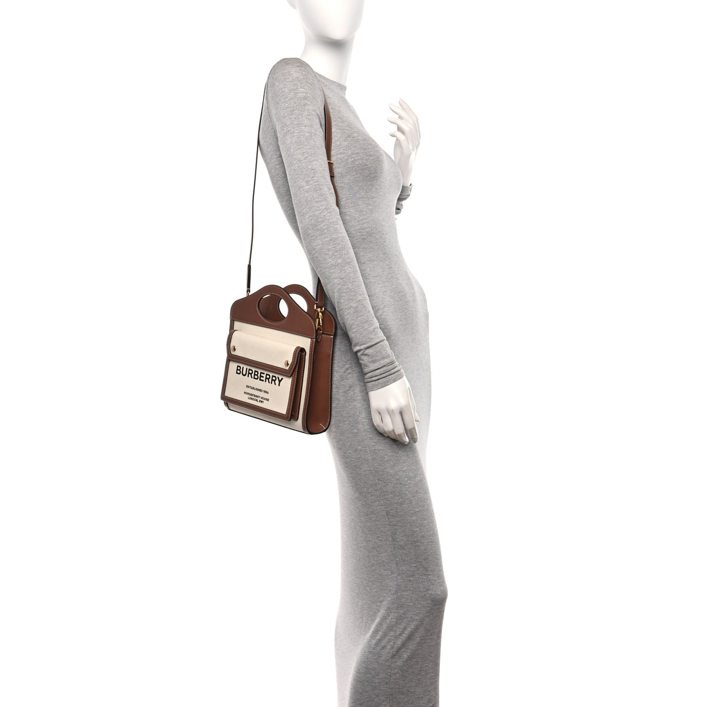 Canvas Smooth Calfskin Two Tone Mini Pocket Bag Natural Malt Brown
