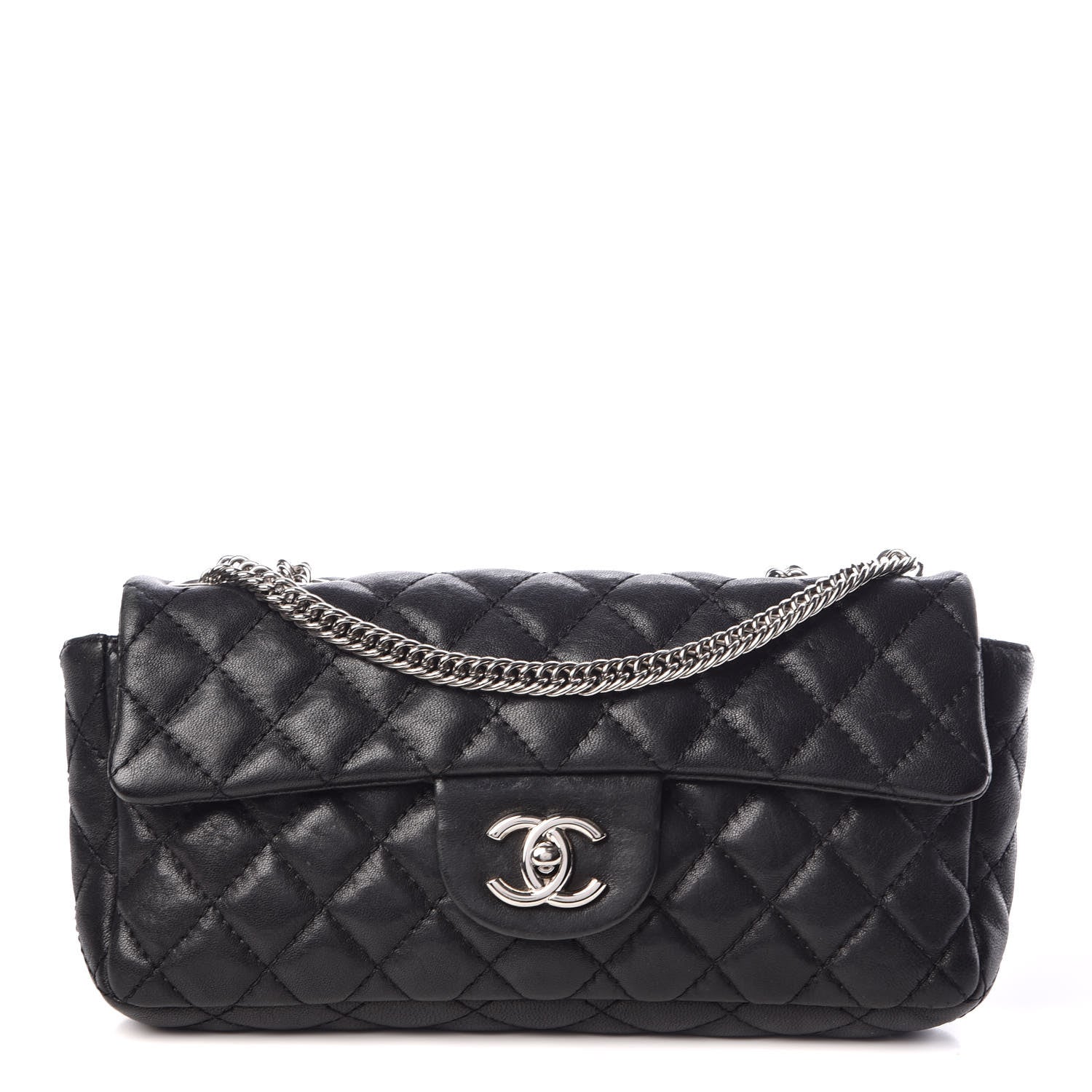 Chanel Lambskin Quilted East West Flap Bijoux Chain Black 1 of 10