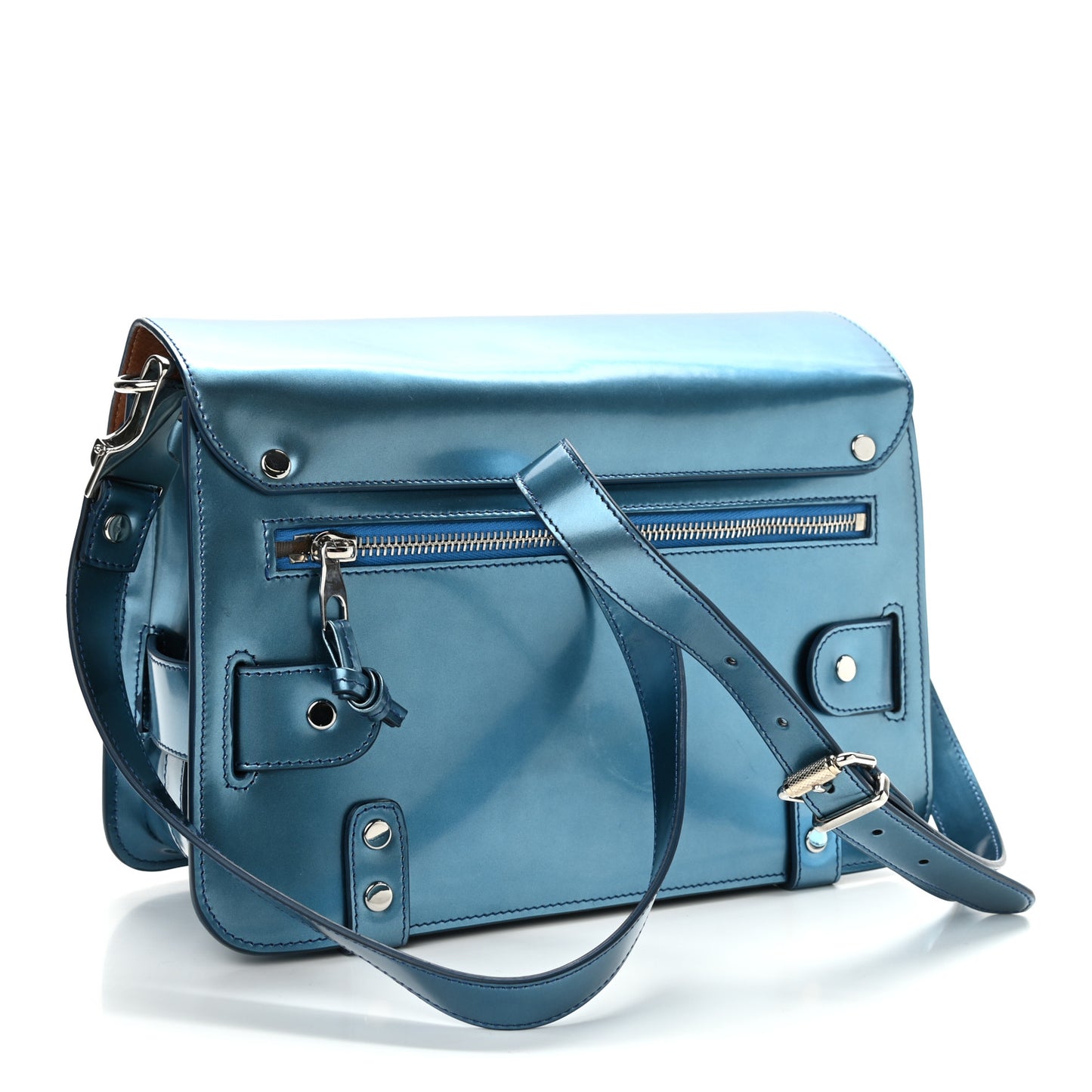 Metallic Patent PS11 Classic Shoulder Bag Ocean Blue