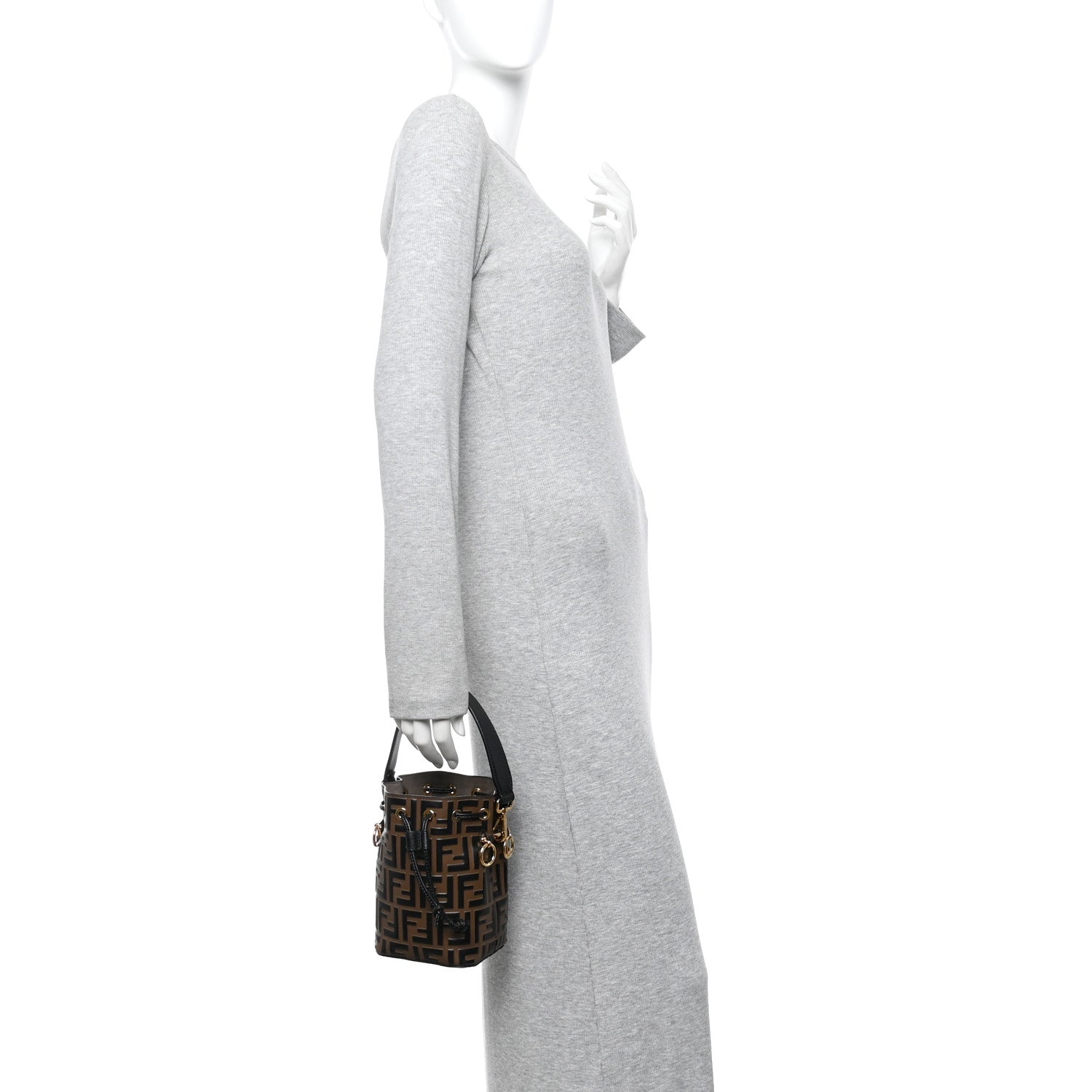 Fendi Vitello Liberty F is Fendi Bi-Color FF 1974 Embossed Mini Mon Tresor Bucket Bag Maya Black 2 of 10