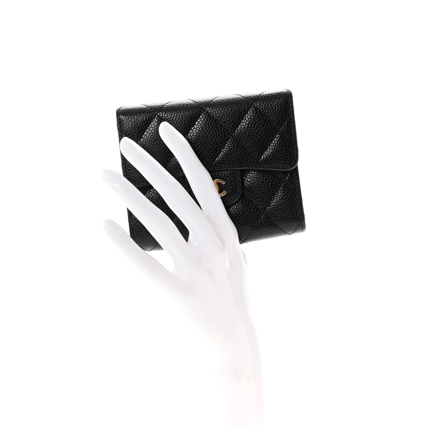 Caviar Quilted Compact Flap Wallet Black