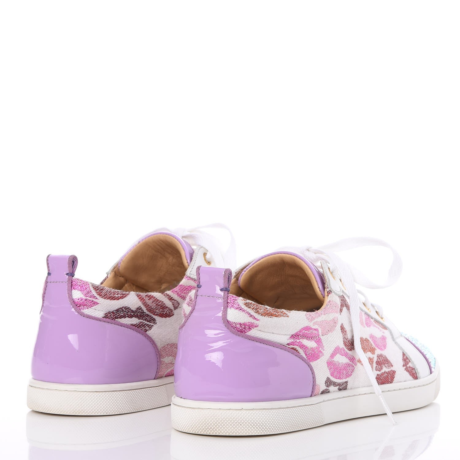 Christian Louboutin Metallic Fabric Lurex Embellished Lips Print Gondolastrass Sneakers 41 White 4 of 10