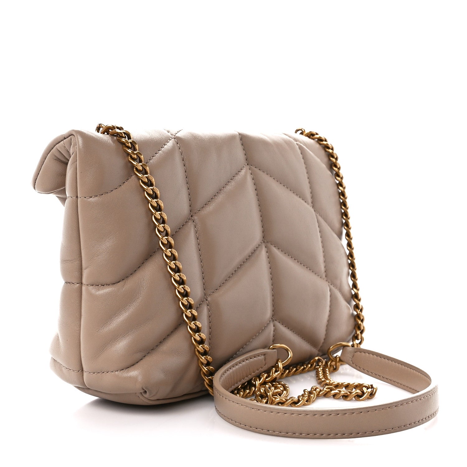 Saint Laurent Lambskin Quilted Toy Loulou Puffer Monogram Chain Satchel Dark Beige 3 of 13
