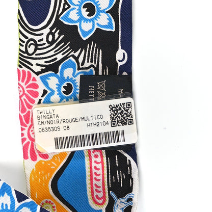 Hermes Silk Bingata Twilly Black Red Multicolor 3 of 4