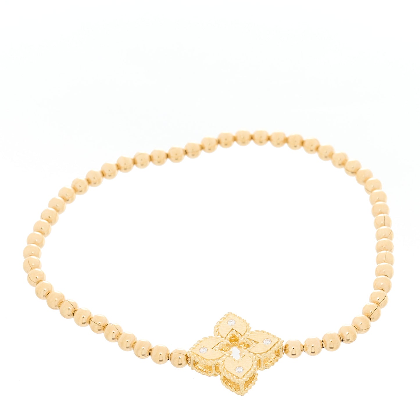 18K Yellow Gold Diamond Venetian Bead Stretch Bracelet