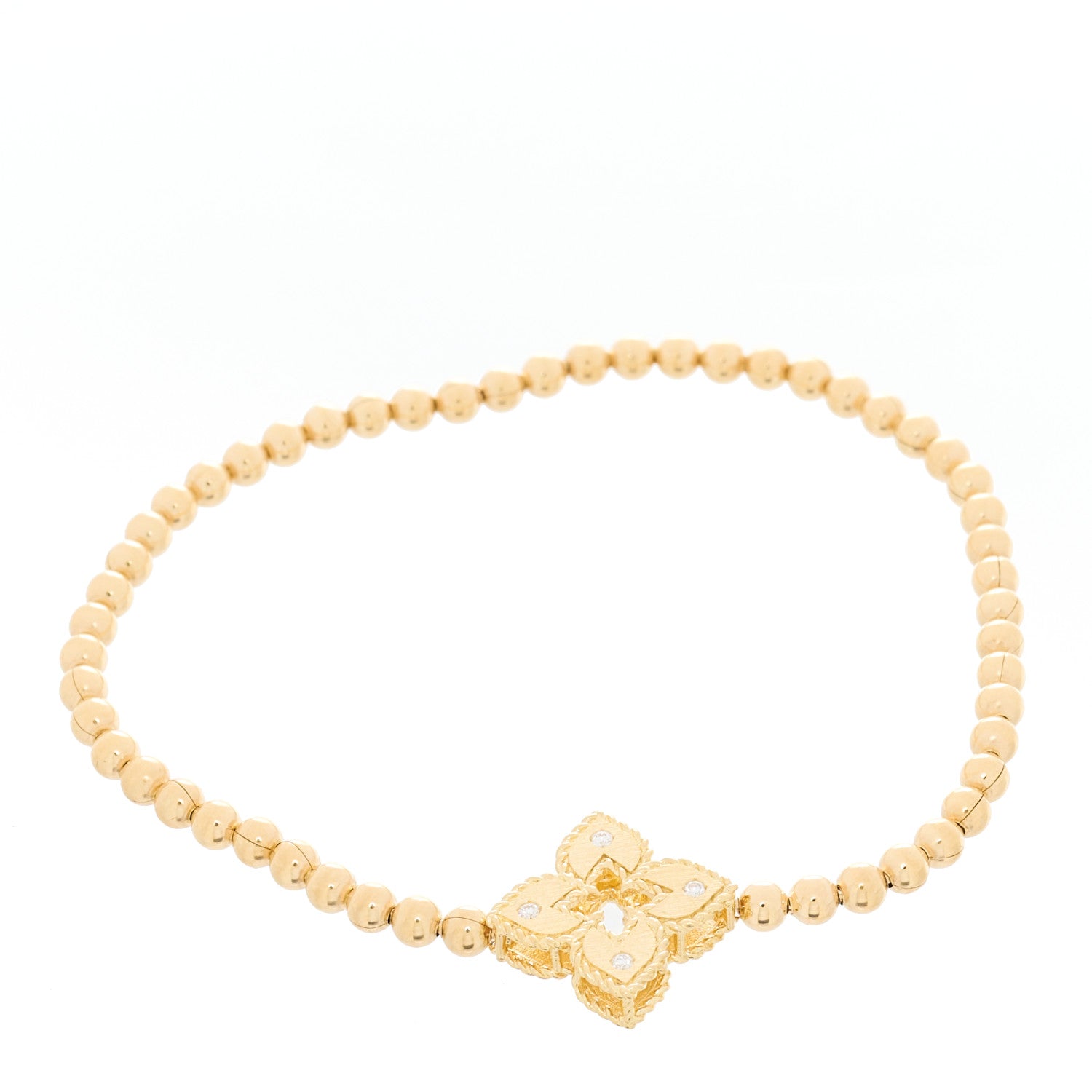Roberto Coin 18K Yellow Gold Diamond Venetian Bead Stretch Bracelet 1 of 3