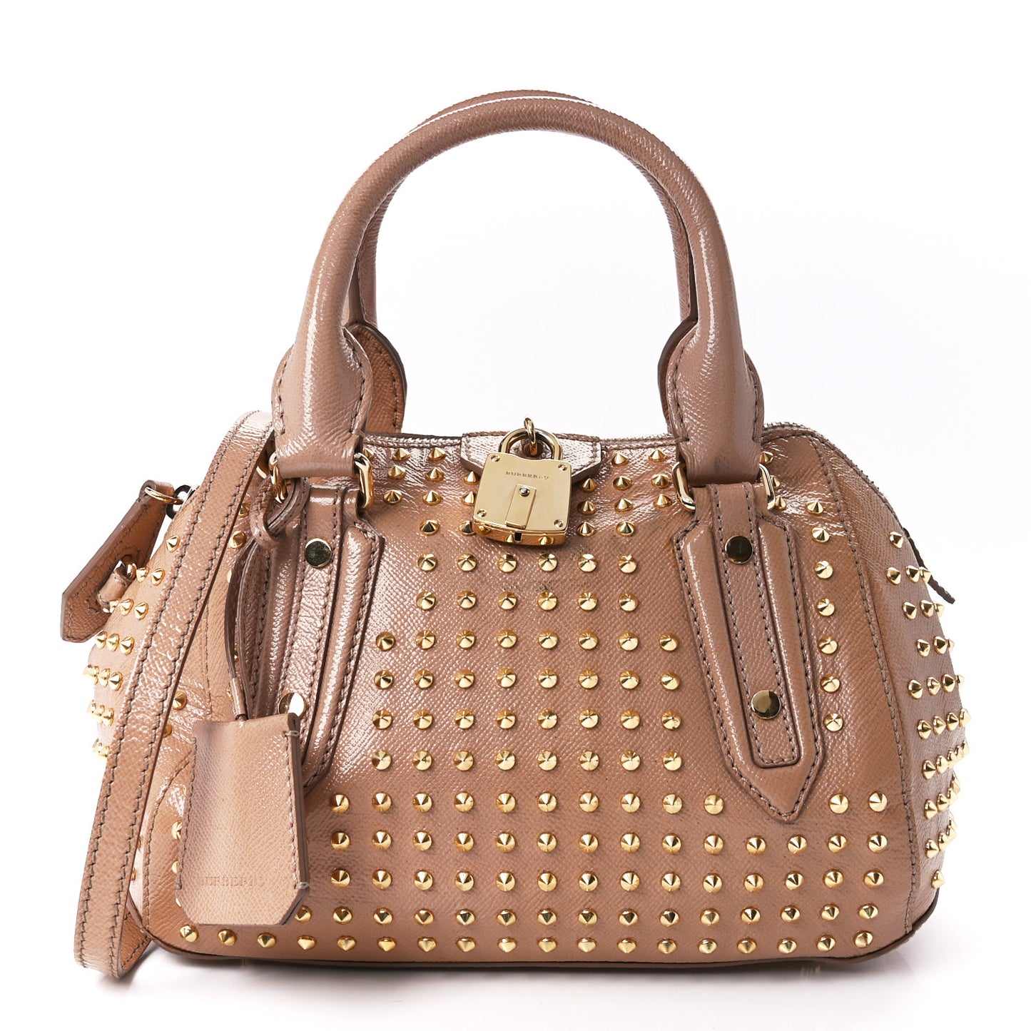 Patent Calfskin Studded Small Blaze Bowler Bag Oyster Pink