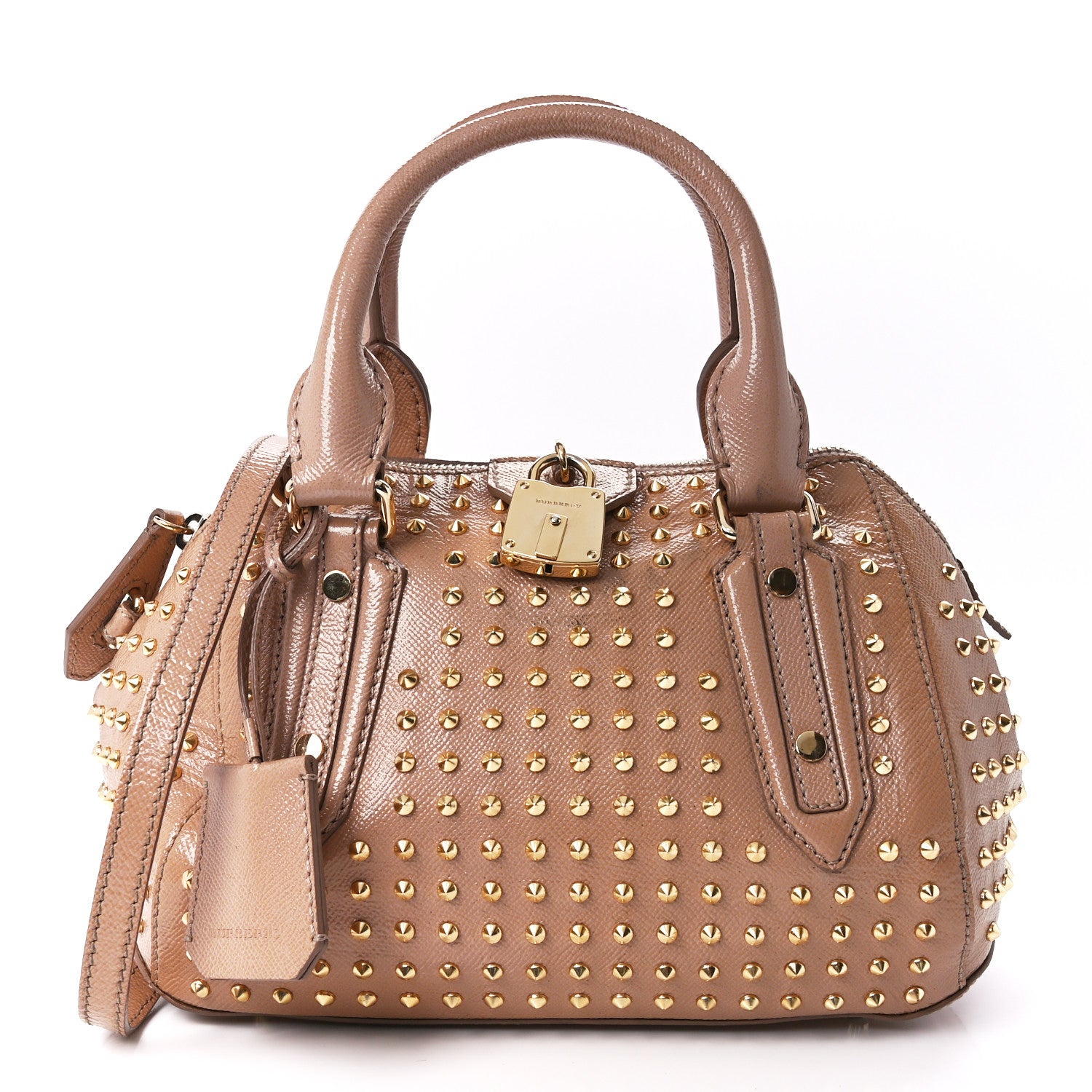 Burberry Patent Calfskin Studded Small Blaze Bowler Bag Oyster Pink 1 of 14