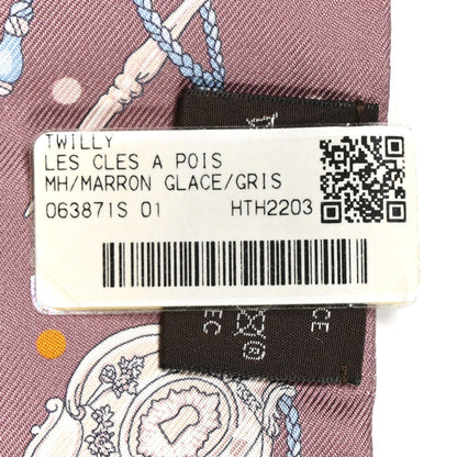 Hermes Silk Les Cles A Pois Twilly Marron Glace Gris 3 of 4