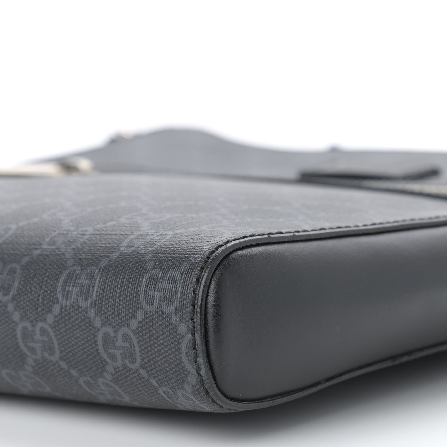 Gucci GG Supreme Monogram Appia Calfskin Web Flat Messenger Bag Black Grey 10 of 10