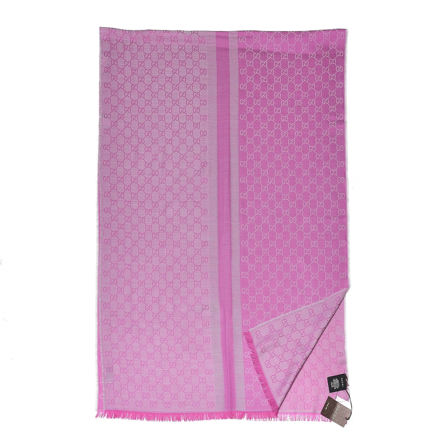 Wool Silk GG Monogram GGWeblong Fringe Scarf Shawl Zinc Pink
