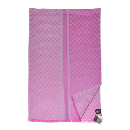 Gucci Wool Silk GG Monogram GGWeblong Fringe Scarf Shawl Zinc Pink 3 of 5