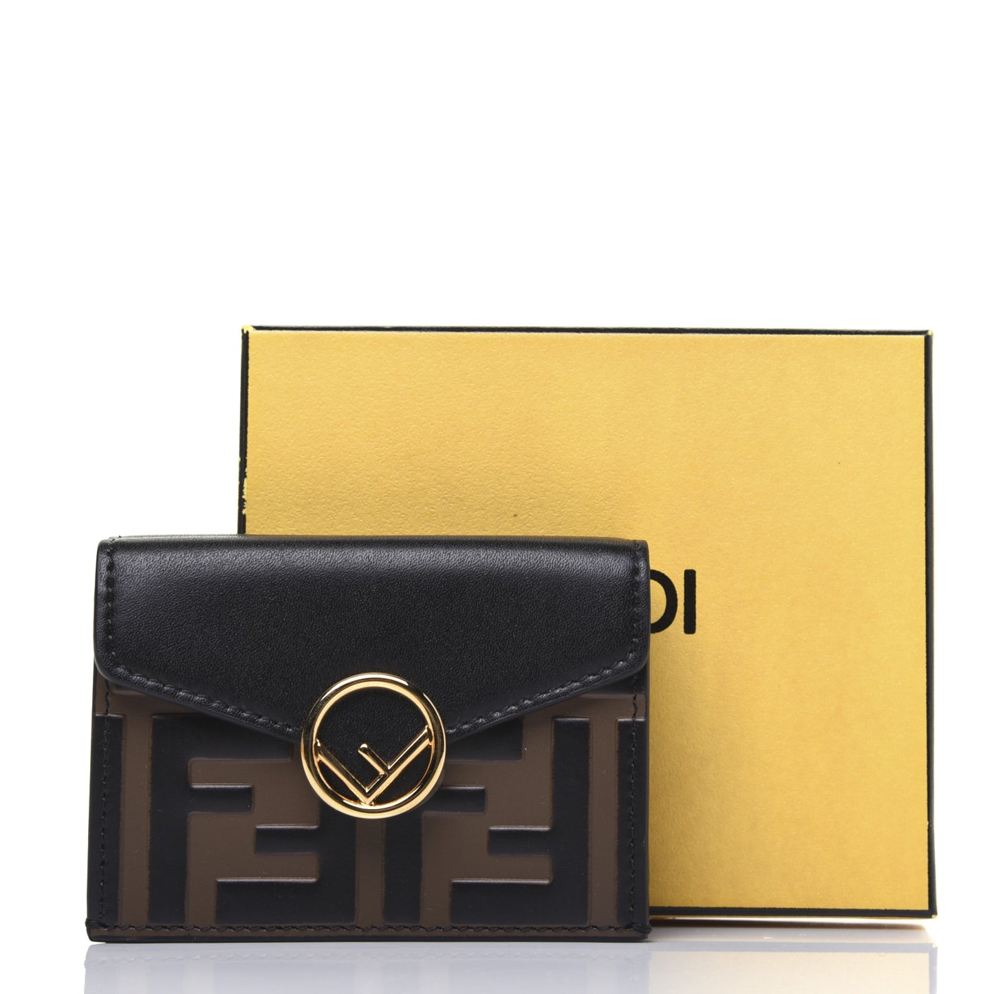 Vitello Liberty F is Fendi Bi-Color FF 1974 Embossed Micro Tri-Fold Envelope Wallet Maya Black