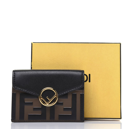 Fendi Vitello Liberty F is Fendi Bi-Color FF 1974 Embossed Micro Tri-Fold Envelope Wallet Maya Black 11 of 13