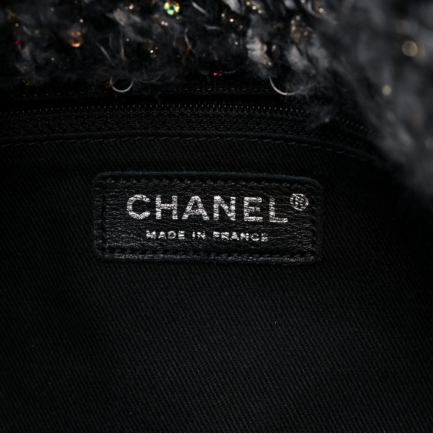 Patent Tweed Sequin Shopping Flap Bag Multicolor
