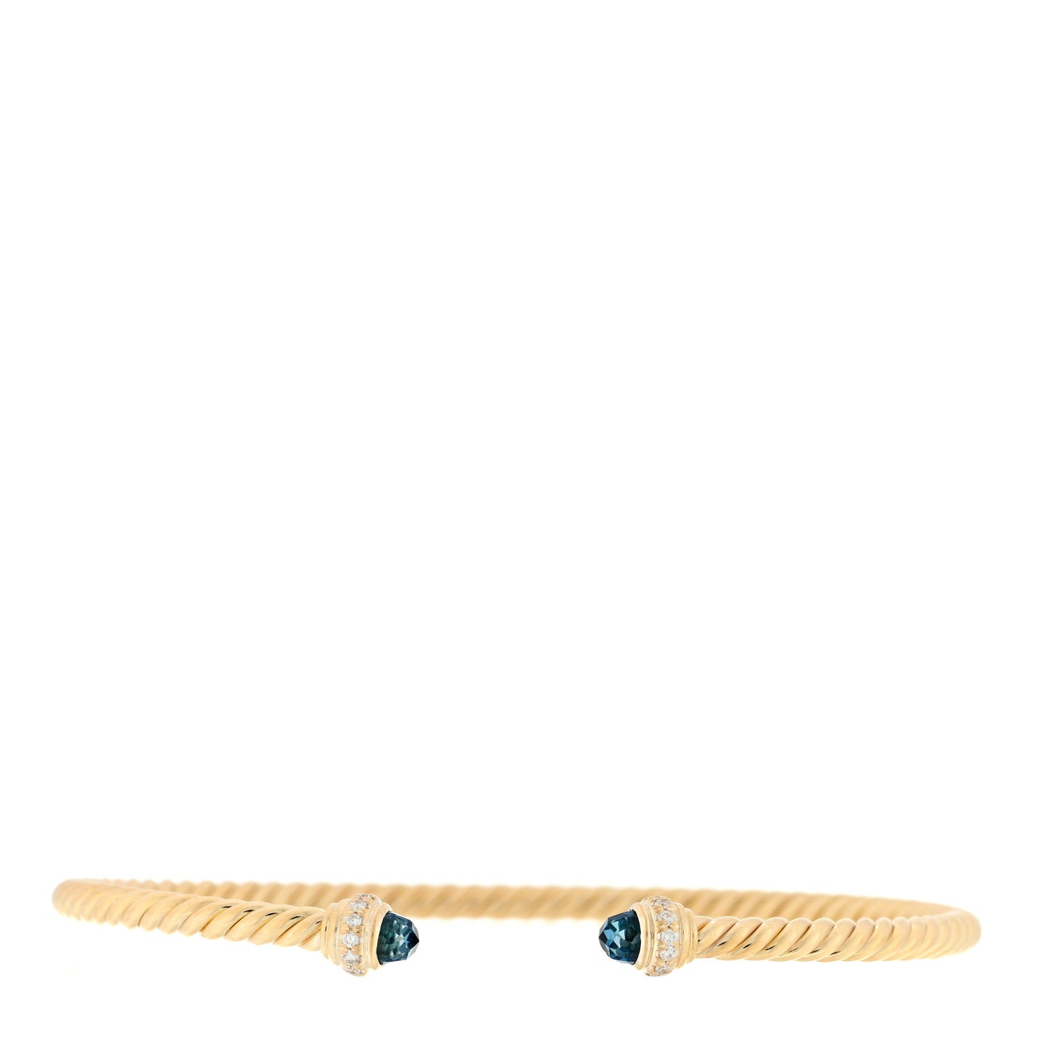 David Yurman 18K Yellow Gold Diamond Blue Topaz 3mm Cablespira Bracelet 1 of 3