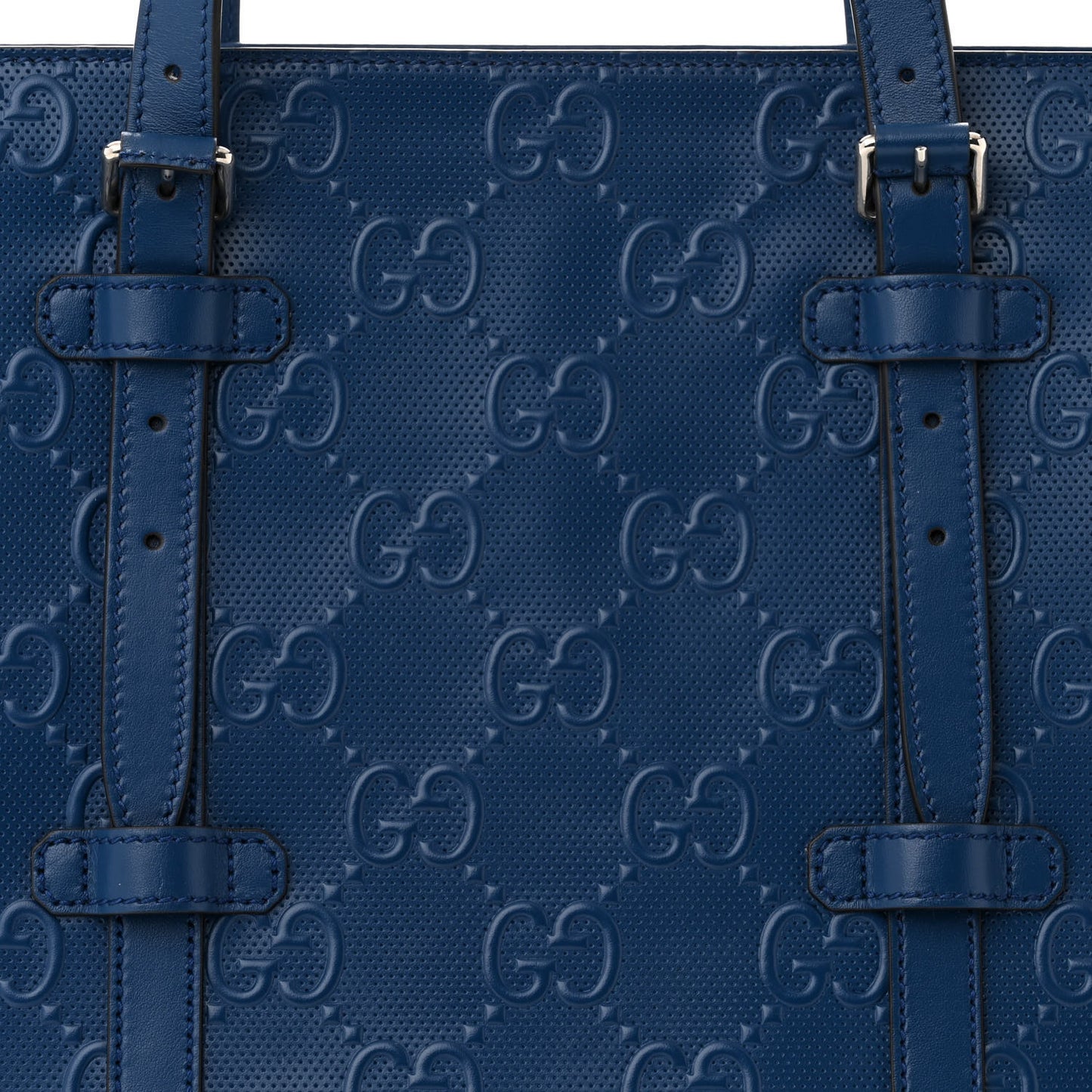 Calfskin GG Tennis Embossed Tote Bag Intense Metal Blue