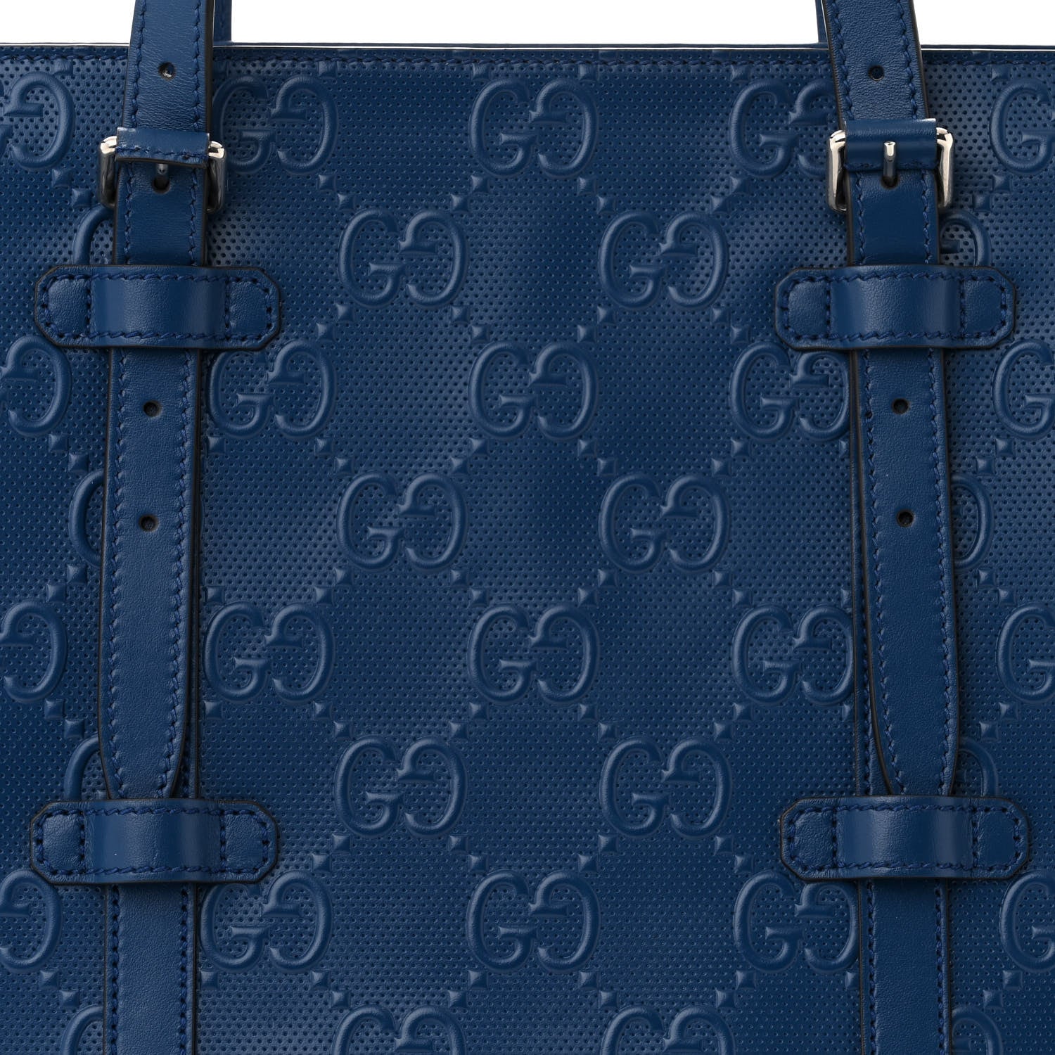 Gucci Calfskin GG Tennis Embossed Tote Bag Intense Metal Blue 8 of 11