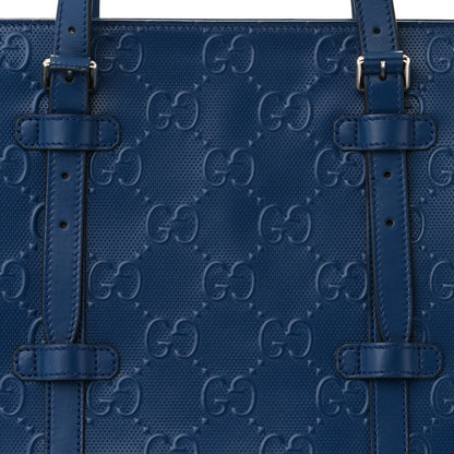 Gucci Calfskin GG Tennis Embossed Tote Bag Intense Metal Blue 8 of 11