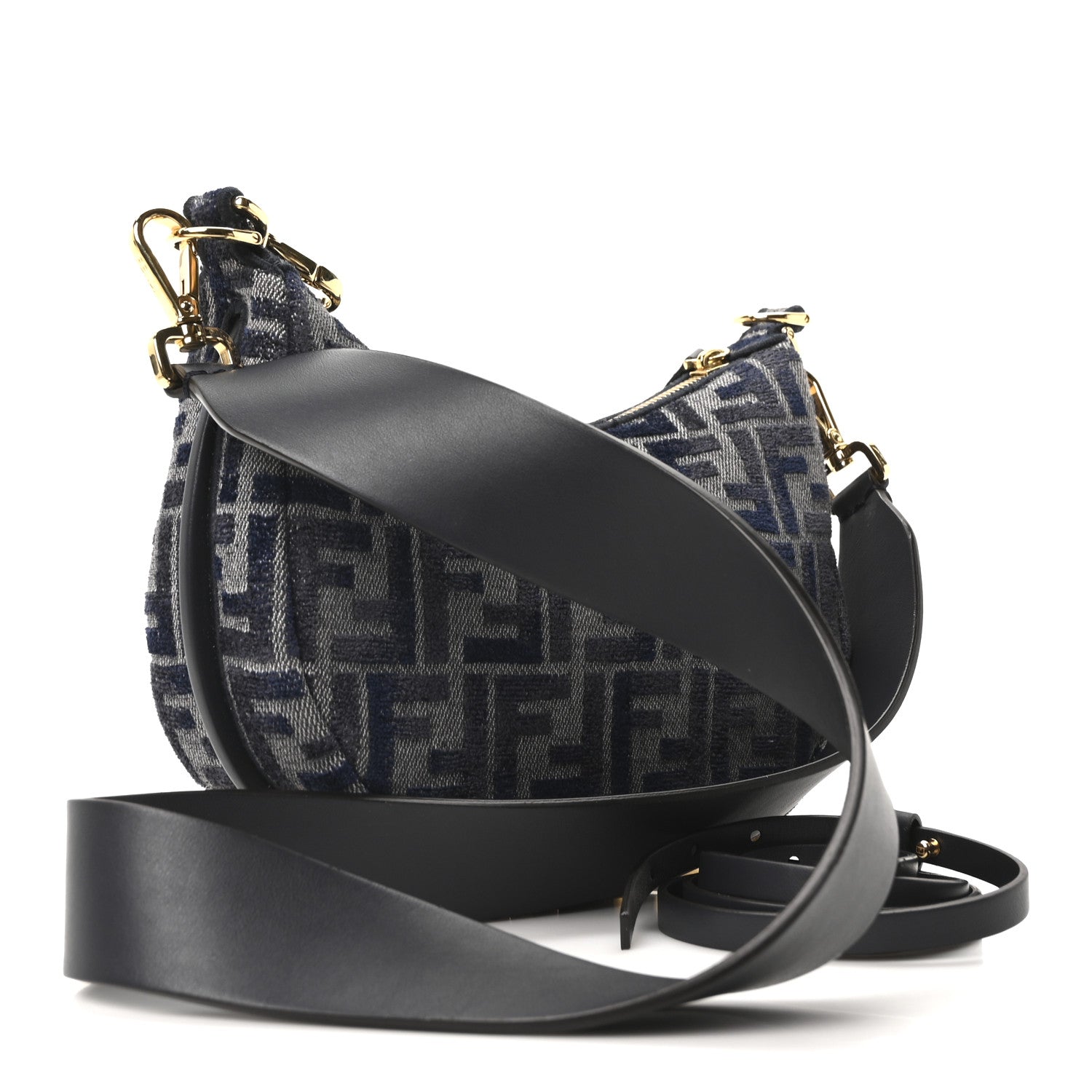 Fendi Chenille Vitello Grace FF 1974 Mini Fendigraphy Hobo Bag Blue 3 of 10