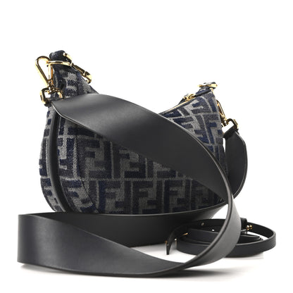 Fendi Chenille Vitello Grace FF 1974 Mini Fendigraphy Hobo Bag Blue 3 of 10