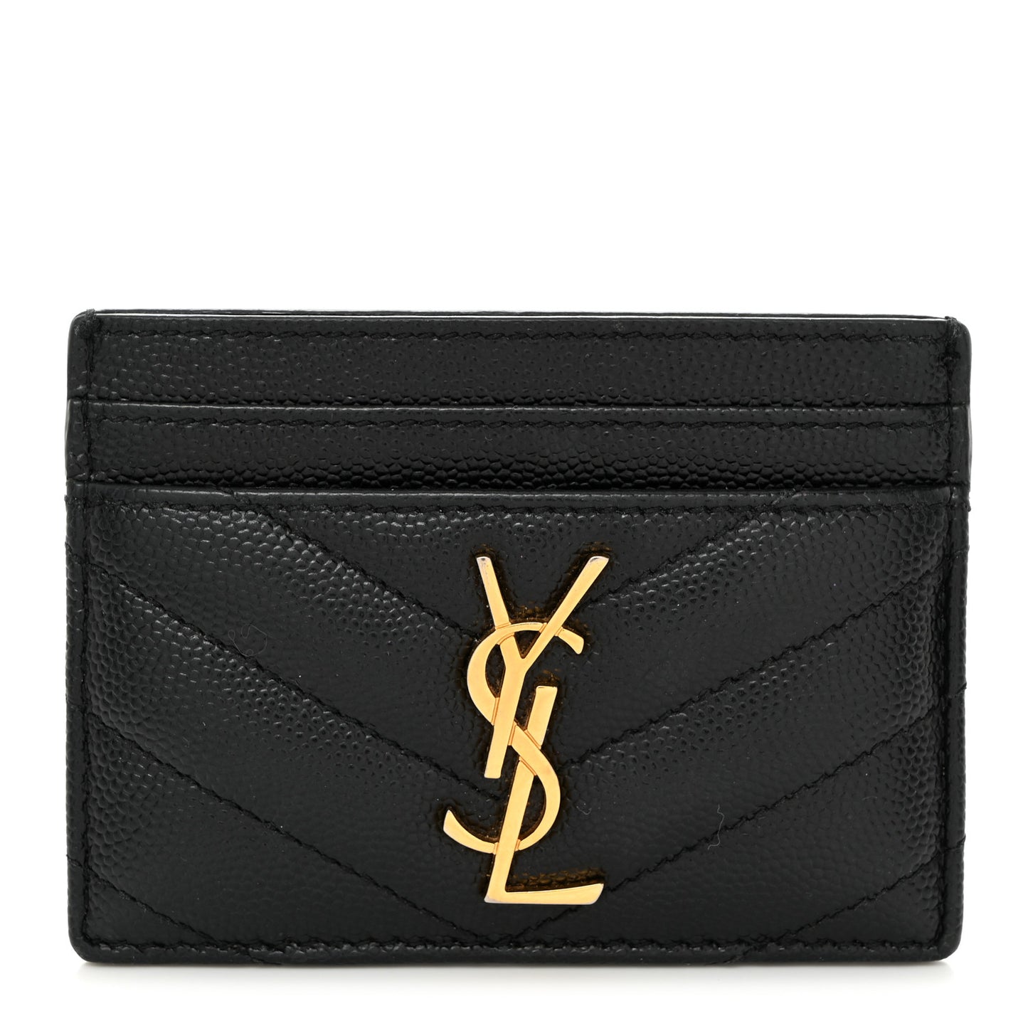 SAINT LAURENT Grain De Poudre Matelasse Chevron Monogram Credit Card Case Black