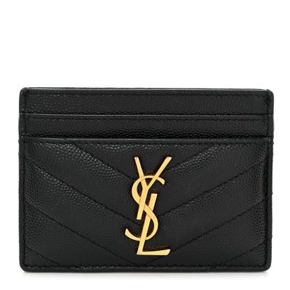 Saint Laurent SAINT LAURENT Grain De Poudre Matelasse Chevron Monogram Credit Card Case Black 1 of 6