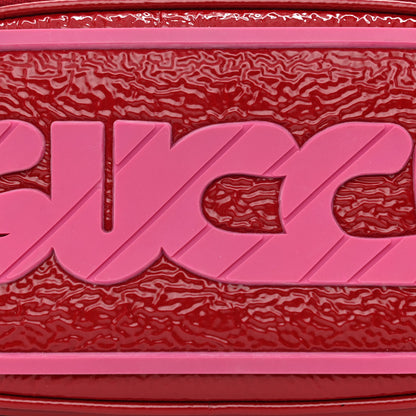Gucci Patent Rubber Game Patch Logo Belt Bag 95 38 Hibiscus Red 8 of 11